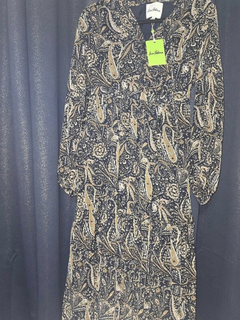 Sam Edelman Paisley Print Long Sleeve Tiered Midi Dress Blue & Brown Size 4